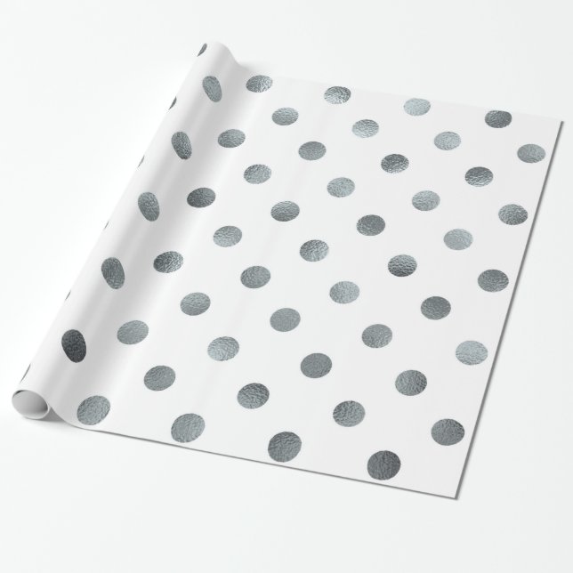 Silber Metallische Imitat Fohlen Kleiner Polka Dot Geschenkpapier (Ungerollt)