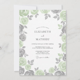 Silber-Minz-Laub-Salbei-Hochzeit Einladung