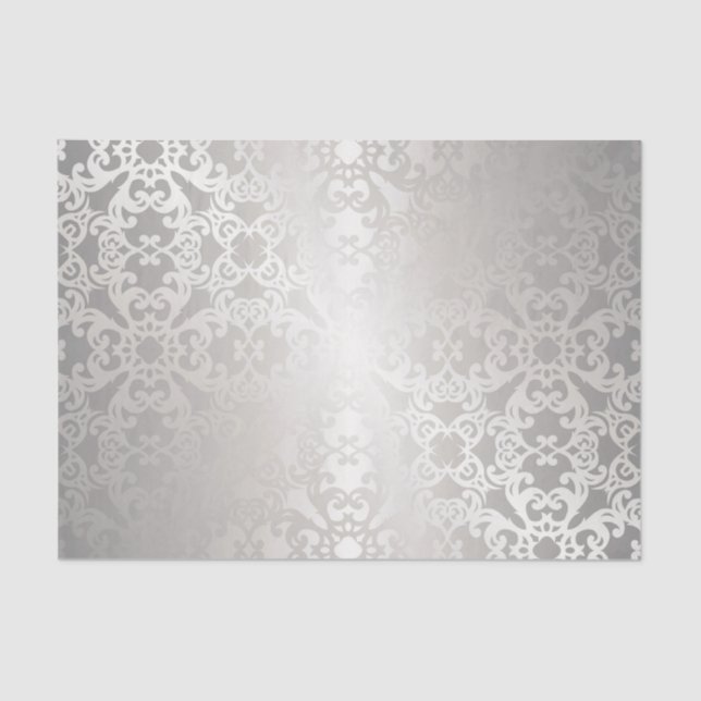 Silber, mit Blumen, Gitter, Damast, elegant, Seidenpapier (Vorderseite)