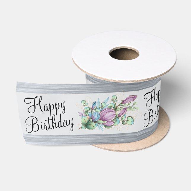 Silber mit Blumendesign Satinband (Spule)