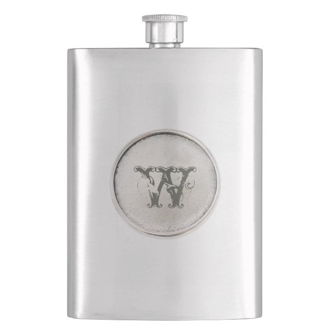 Silber mit Monogramm Rustikaler Western Flasche Flachmann (Vorderseite)