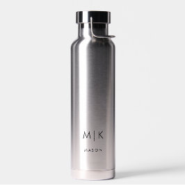 Silber mit Schwarz-Modernes Monogramm Trinkflasche