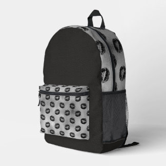 SILBER MIT SCHWARZEN LIPS UND LEDER SEHEN TEXTSEIT BEDRUCKTER RUCKSACK
