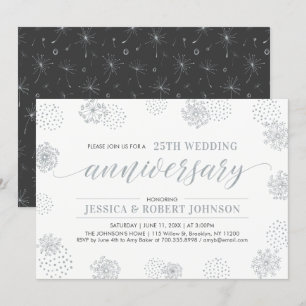 Silber   Moderne Floral 25. Hochzeitstag Einladung