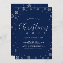 Silber | Moderne Schneeflocken Weihnachts-Abendess Einladung