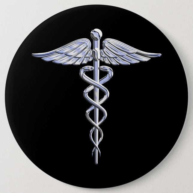 Silber mögen Caduceus-medizinisches Symbol auf Button (Vorderseite)