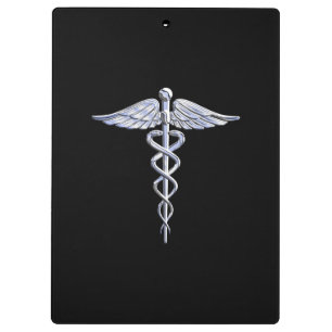 Silber mögen Caduceus-medizinisches Symbol auf Klemmbrett
