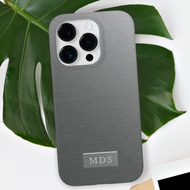 Silber Monogram Imitate gestreift iPhone Hülle (A classic and timeless faux brushed metal phone case with space for your initials)