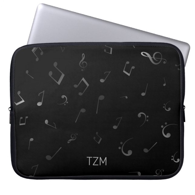 Silber-Musiknoten mit Monogramm Laptopschutzhülle (Vorderseite)