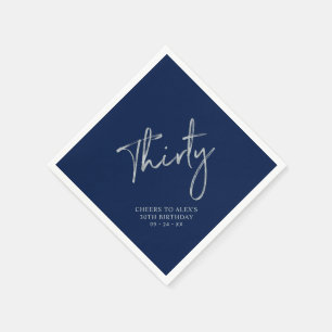 Silber & Navy Blau Dreißigster 30. Geburtstagspart Serviette