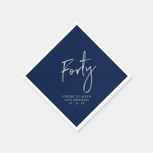 Silber & Navy Blau Vierzig 40. Geburtstagsfeier Serviette