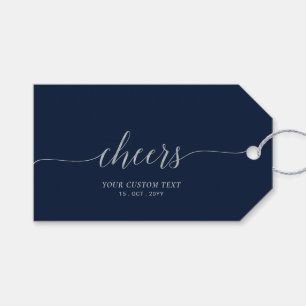 Silber & Navy Elegantes Skript Prost Event Party Geschenkanhänger