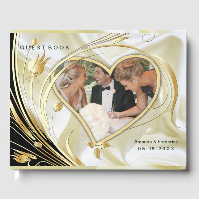 Silber oder Gold Abstrakte Blume auf - Seide und K Gästebuch (Vorderseite)