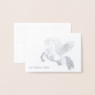 Silber- oder Goldfolienkarte des Pegasus-Pferdes Folienkarte