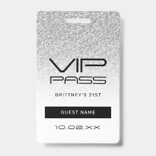 Silber Ombre Glitter Glam VIP Pass 21. Einladung Ausweis