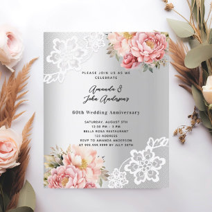 Silber pink 60. Hochzeitstag Einladung