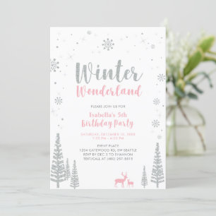 Silber, Pink Winter Wonderland Kindergeburtstag Pa Einladung