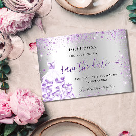Silber-Quinceanera-lila Glitzern Save the Date Ankündigungspostkarte