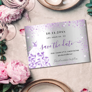 Silber-Quinceanera-lila Glitzern Save the Date Ankündigungspostkarte
