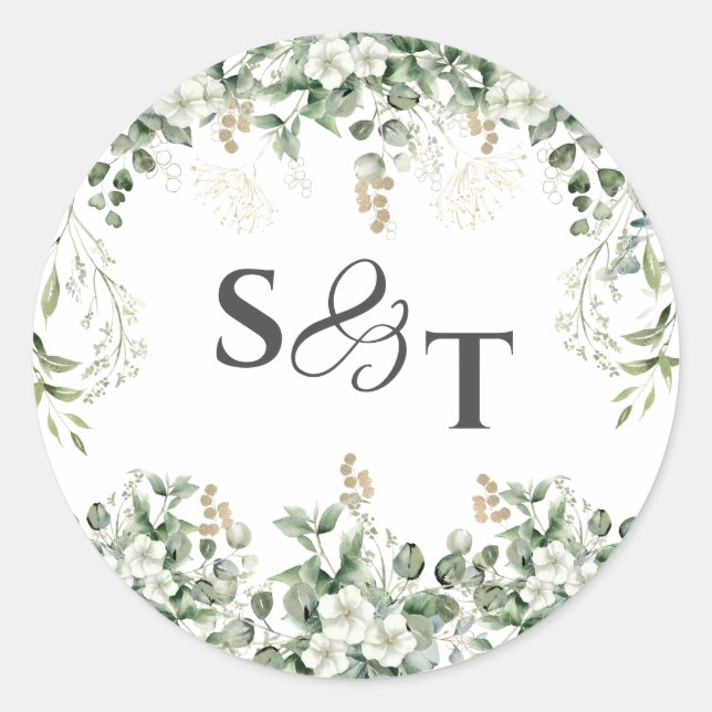 Silber-Reben: Mit Monogramm botanischer Aufkleber (Vorderseite)