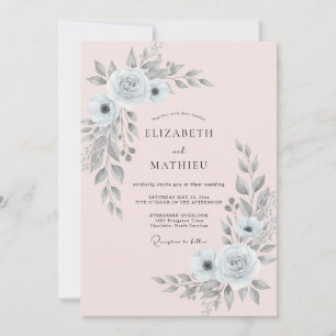 Silber-Rosa-Eukalyptus-Hochzeit Einladung