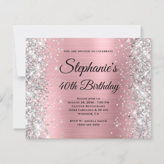 Silber-Rosa Glam Monogramm 40. Geburtstag (Vorderseite)