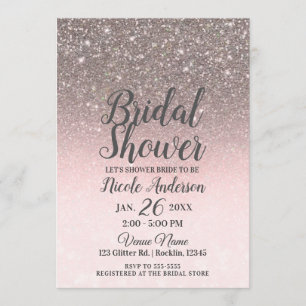 Silber & Rosa Glitter Funkelnde Brautparty Einladung
