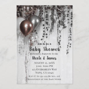 Silber & Roségold Rosa Luftballons Efeu-Baby-Party Einladung