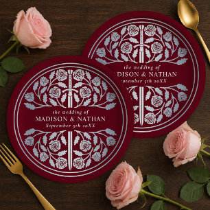 Silber-Rot-Royale-Mittelalterschwert-Hochzeit Pappteller