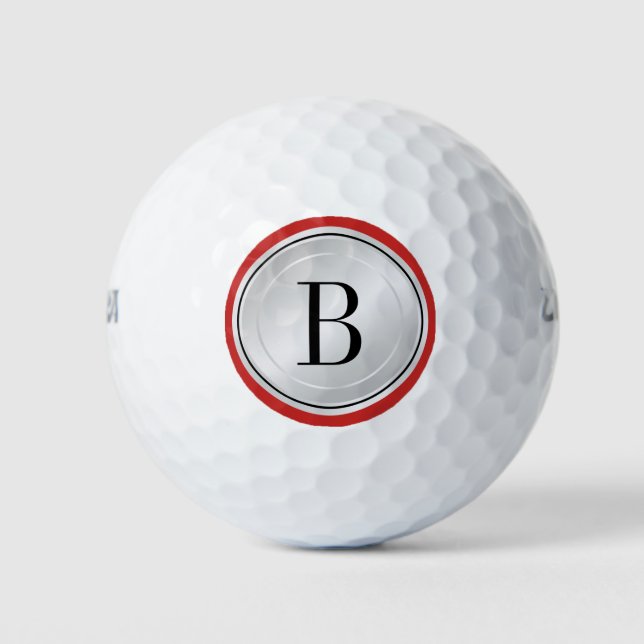 Silber rot und schwarz mit Ihrer Monogramm Golfball (Vorderseite)