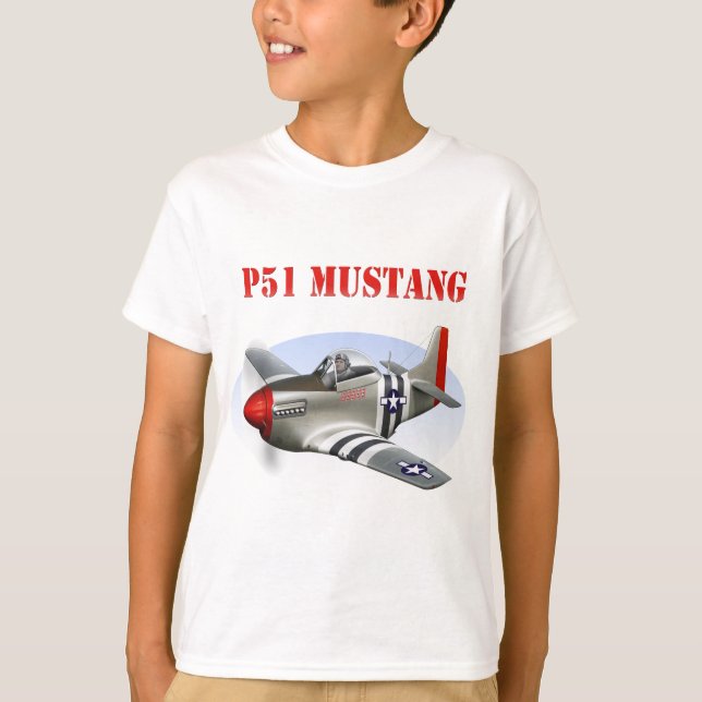 Silber-Rotes Flugzeug des Mustang-P51 T-Shirt (Vorderseite)