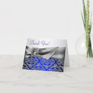 Silber Royal Blau Damast Dankeschön Dankeskarte