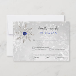 Silber Royal Blue Schneeflocken Winterhochzeit uAw RSVP Karte