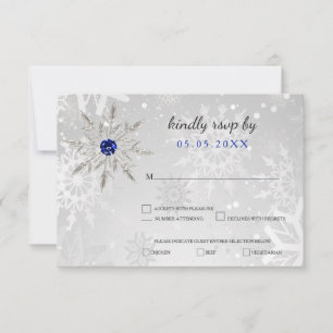 Silber Royal Blue Schneeflocken Winterhochzeit uAw RSVP Karte