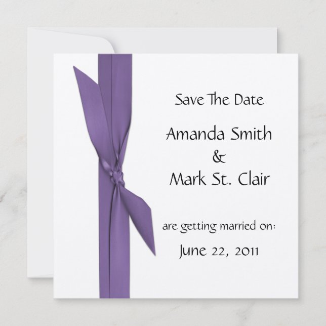 Silber Save the Date mit Lila Ribbon (Vorderseite)