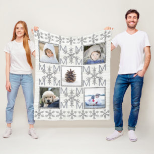 Silber-Schneeflocke Optionales Monogramm-5-Foto Fleecedecke