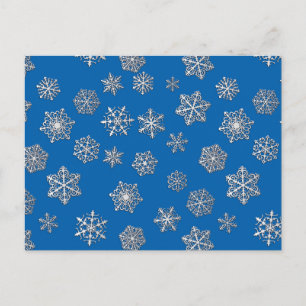Silber-Schneeflocken auf kobaltblauem Hintergrund Postkarte