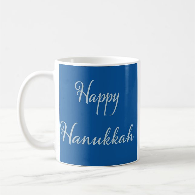Silber Schrift Frohes Chanukka Tekhelet Blau  Kaffeetasse (Links)