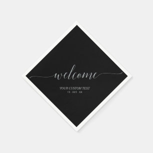 Silber & Schwarz Elegantes Skript Willkommensparty Serviette