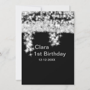 Silber schwarz glitzer name geburtstag datum jahr feiertagskarte