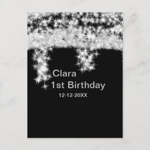 Silber schwarz glitzer Name Geburtstag Datum Jahr Postkarte