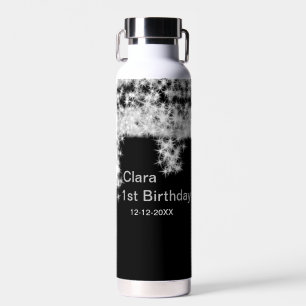Silber schwarz glitzer name geburtstag datum jahr trinkflasche