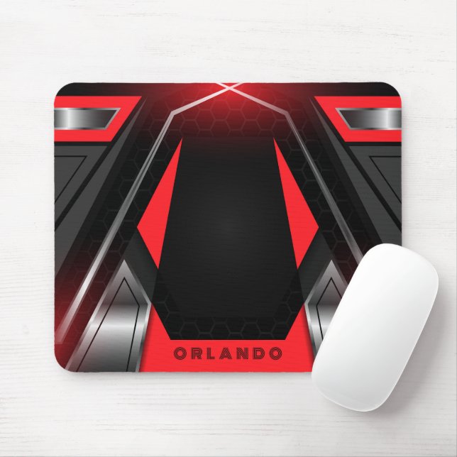 Silber, Schwarz, rotes geometrisches Gaming Monogr Mousepad (Mit Mouse)