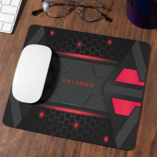Silber, Schwarz, rotes geometrisches Gaming Monogr Mousepad
