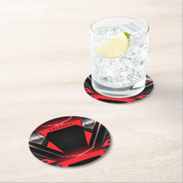 Silber, Schwarz, rotes geometrisches Gaming Monogr Runder Pappuntersetzer