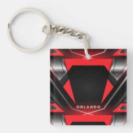 Silber, Schwarz, rotes geometrisches Gaming Monogr Schlüsselanhänger
