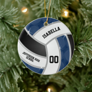 Silber, Schwarz, Weiß und Blauer Volleyball - DIY Keramik Ornament