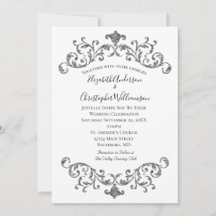 Silber-Schwarz-Weiße-Ornamentale-FORMALHOCHZEIT Einladung