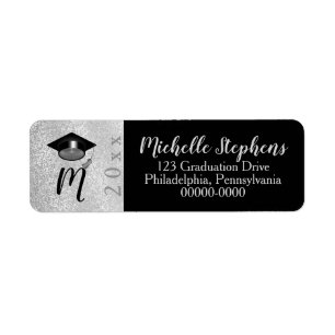 Silber Schwarze Faux Glitter Abschlusskappe Jahr