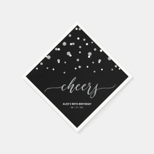 Silber-Schwarze Sechseck-Konfetti Cheers Benutzerd Serviette